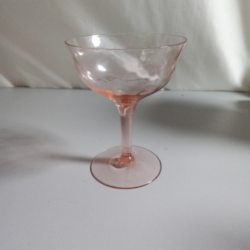 Vintage Pink Depression Glass Optic Wave Champagne Coupe Cocktail Glass 4.5in